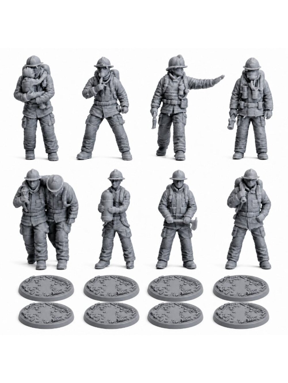 18mm Firefighter Figures Resin Miniatures Unpainted Fire Rescue Diorama Set
